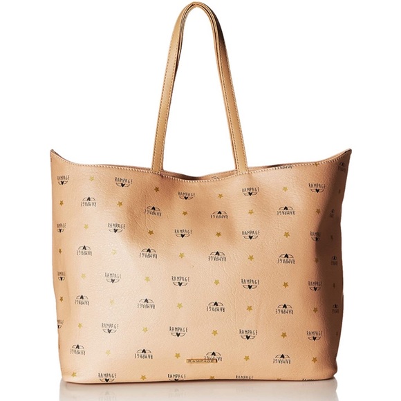 NWT Rampage Wing Logo Shoulder Bag Tote Purse Carryall Roomy Almond - Picture 2 of 14